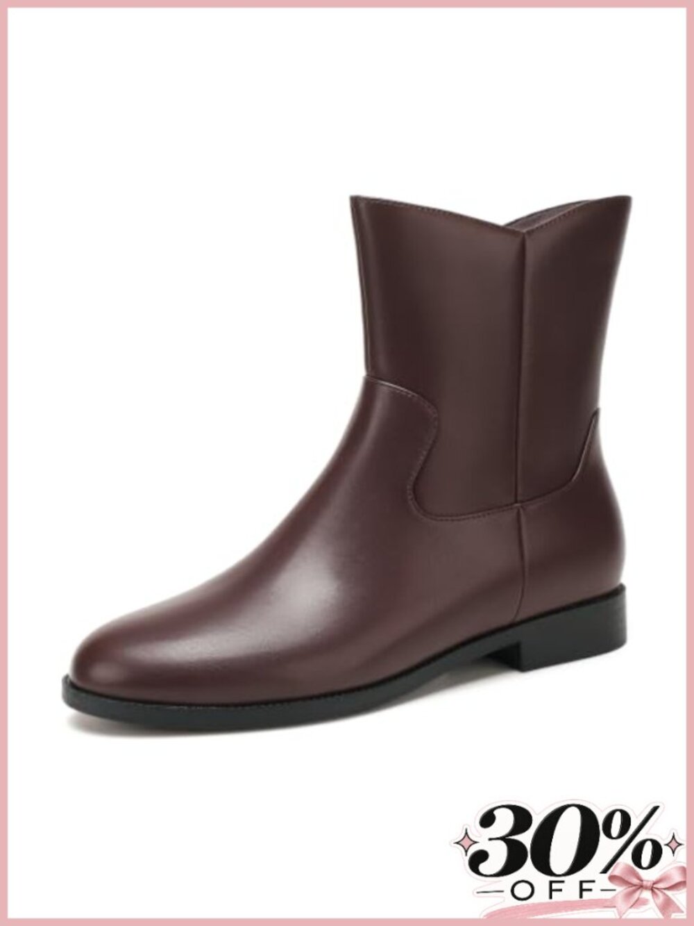 Women's Flat Ankle Boots Stacked Low Heel Booties Side Zip